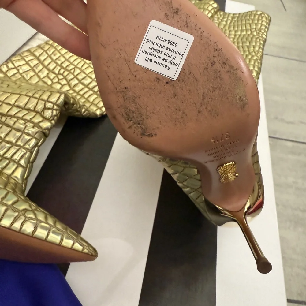 Aquazurra Boreal Metallic Gold Croc-Embossed Over-The-Knee Boots - size 37.5 EUC